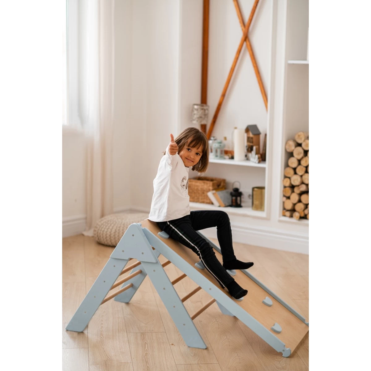 Luna Toys Blauw Houten Klimrek Met Glijbaan LU-36967 6 Luna Toys Blauw Houten Klimrek Met Glijbaan LU-36967 - Afbeelding 6