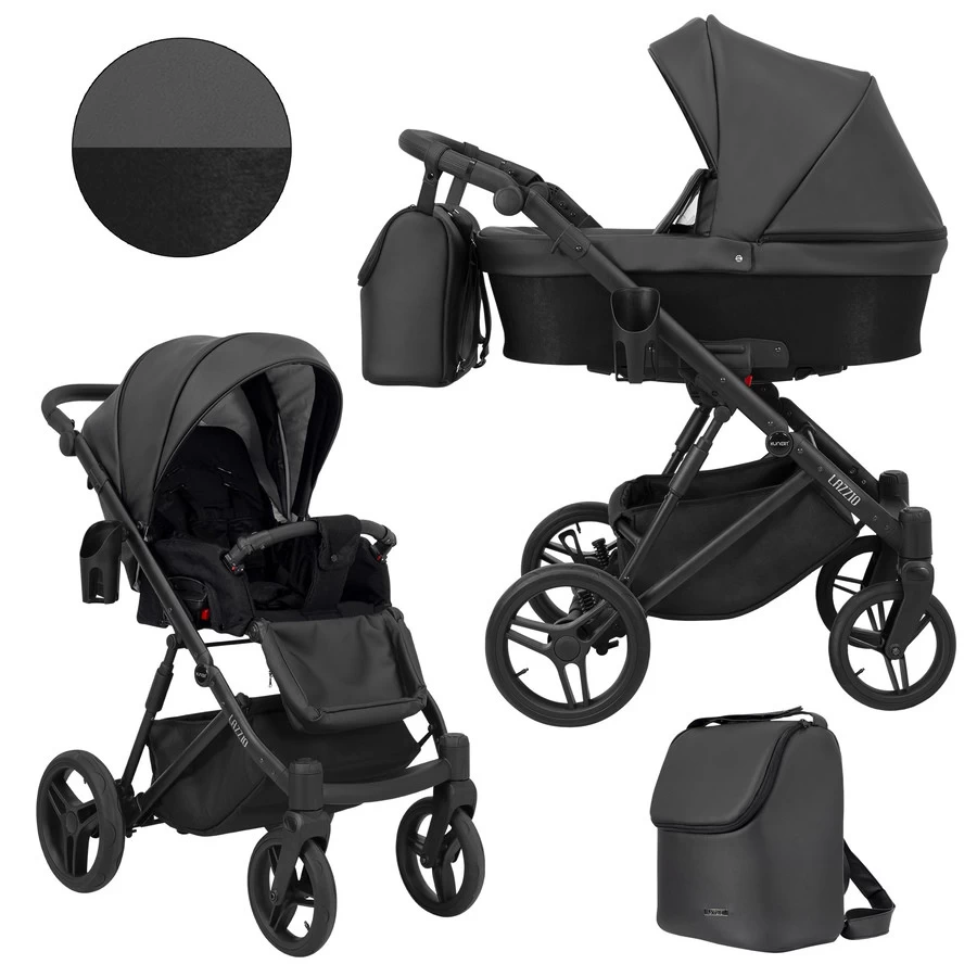 Kunert Lazzio Black Eco-Leather 2-in-1 Kinderwagen LAZ-11-BLACK 2 Kunert Lazzio Black Eco-Leather 2-in-1 Kinderwagen LAZ-11-BLACK - Afbeelding 2