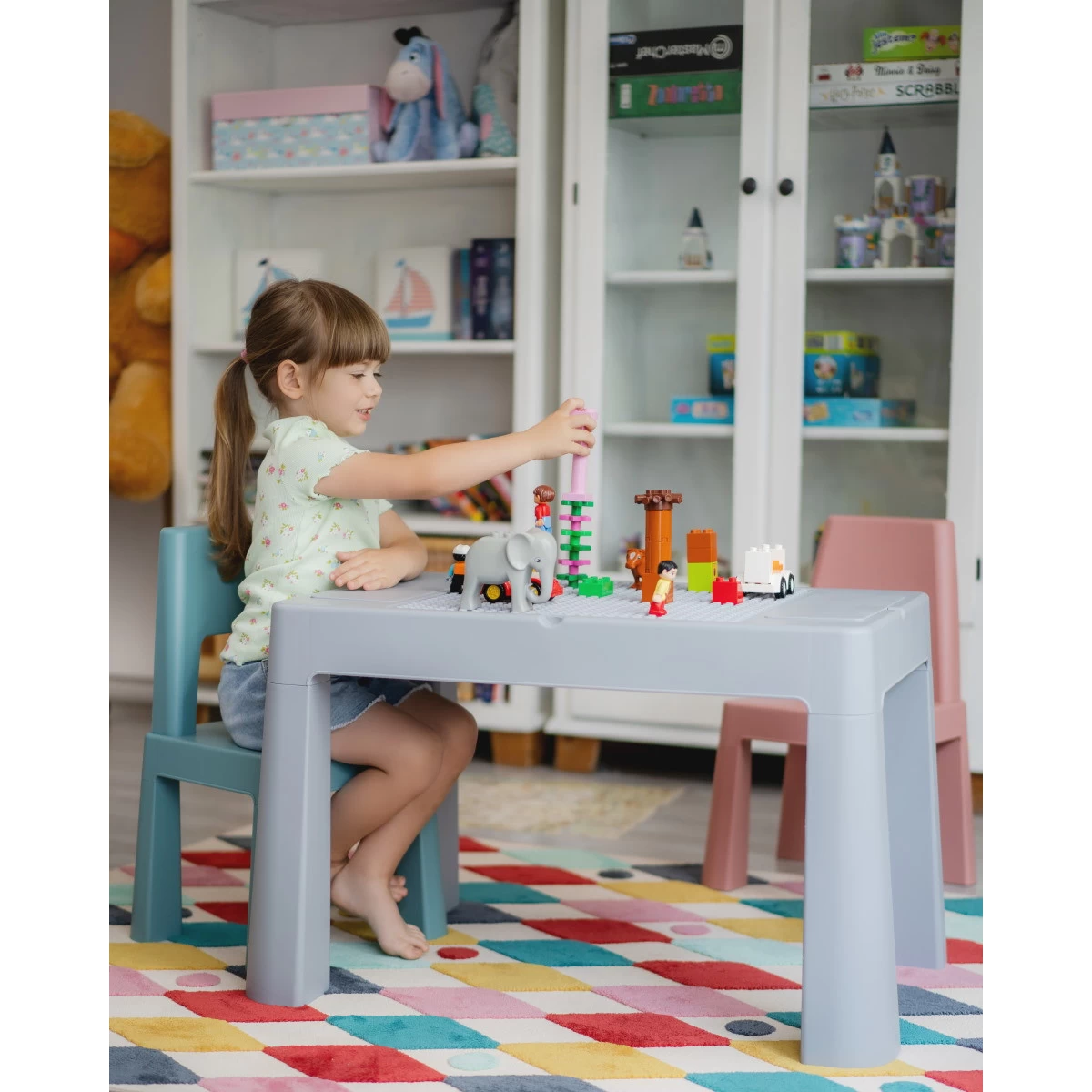 Tega Baby Teggi Grey/Old Rose/Turquoise Multifun 3-in-1 Tafel Met Twee Stoeltjes TI-011-174 2 Tega Baby Teggi Grey/Old Rose/Turquoise Multifun 3-in-1 Tafel Met Twee Stoeltjes TI-011-174 - Afbeelding 2